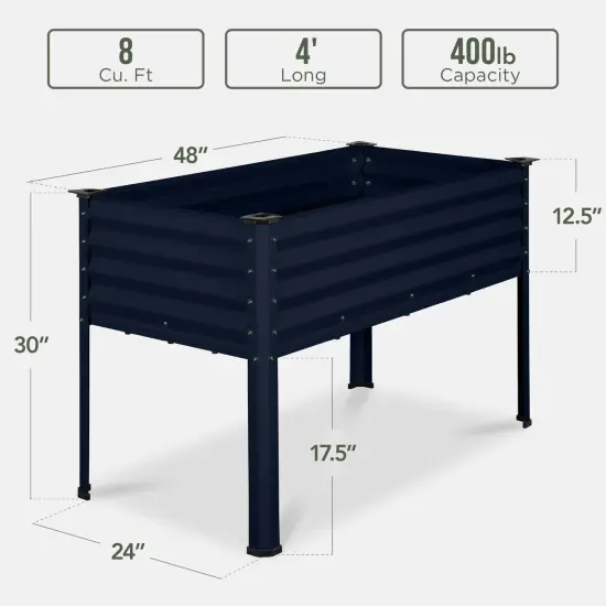 Best Choice Products 48x24x30in Elevated Galvanized Metal Garden Bed w/ Corner Protectors Navy Blue {2}