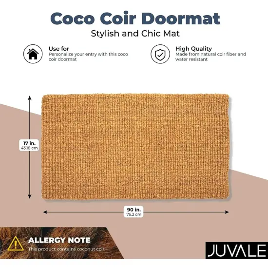 Plain Coco Coir Door Mat - 17" x 30" Bare Natural Doormat for Outdoor Entrance, Suitable for Inside and Outside Use Brown {2}