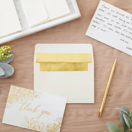 50 Pack 4x6 Ivory Envelopes for Invitations, Wedding, A6 Size with Gold Lining and Self Adhesive Peel and Stick White {2}