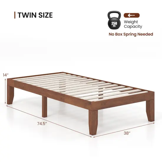 Solid Wood Twin Platform Bed with Storage Space Sturdy Frame and Noise-free Design Walnut {4}