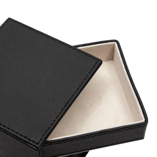 4 Layer Rotating Jewelry Organizer for Men, Women, Small Faux Leather Box for Necklaces, Rings, Earring, Bracelets (Black, 4x5.25") {6}