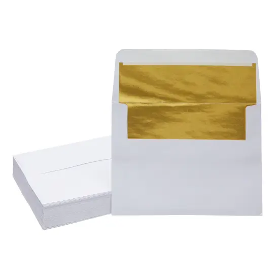 A7 Invitation Envelopes with Gold Lining for Wedding (White, 5x7 In, 50 Pack) {1}