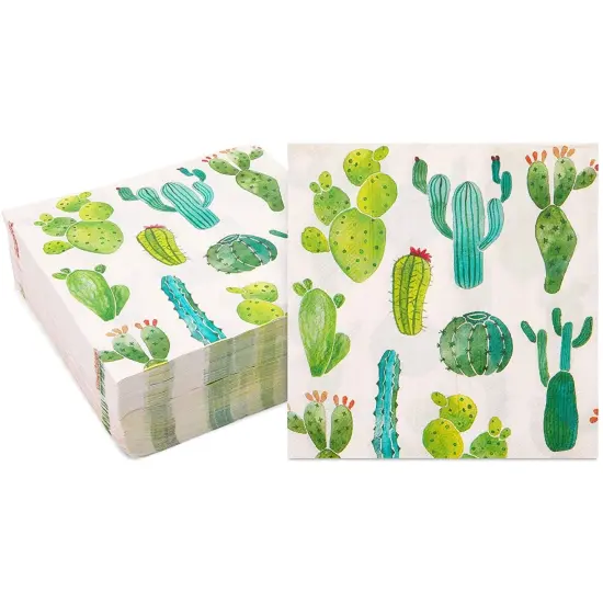 Succulent Cactus Paper Napkins for Fiesta Birthday Party (6.5 In, 100 Pack) White {1}