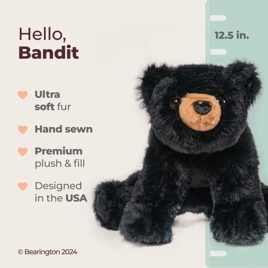 Bearington Baby Bandit Plush Stuffed Animal Black Bear Teddy, 12.5" {2}