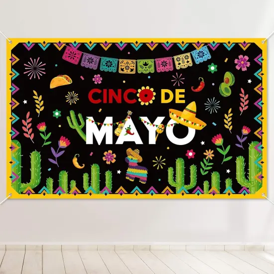 Cinco De Mayo Banner Decorations - Fiesta Mexican Backdrop Photo Booth Background Party Supplies {1}