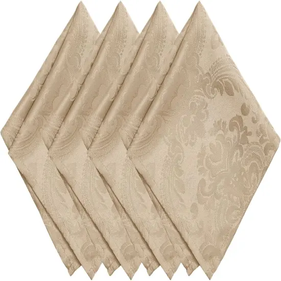 Caiden Elegance Damask Fabric Napkins (Set of 4), 17" x 17", Taupe 4 Count {1}
