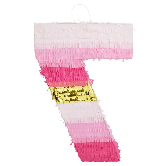 BLUE PANDA Number 7 Pinata, Pink and Gold Foil for Kids Ages 3-14 Birthday Party Decorations, Fiesta, Anniversary Celebration, Small (11.7 x 10 In) {7}