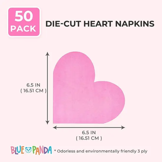 Heart Shaped Paper Napkins for Valentine's Party, Hot Pink (6.5 x 6.5 In, 50 Pack) {2}