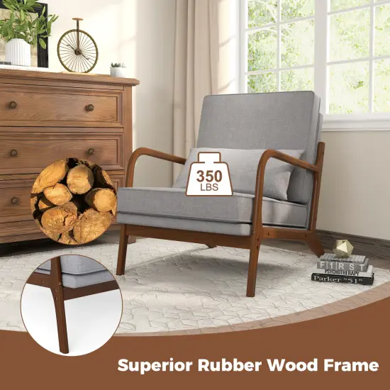 Modern Accent Chair with Rubber Wood Armrests, Removable Back, Comfortable Seating Grey {6}