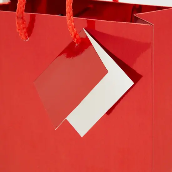 20-Pack Small Glossy Gift Bags with Handles, 5.5x2.5x7.9-Inch Paper Bags with Foil Coating, White Tissue Paper Sheets, and Tags for Small Business (Red) {3}