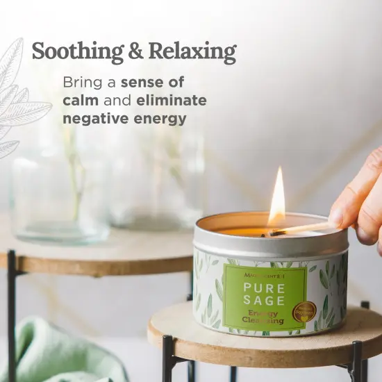 Magnificent 101 Long Lasting Pure Sage Smudge Candle | 6 Oz - 35 Hour Burn Time | Made of Soy Wax for House Energy Cleansing, Aromatherapy & Manifestation - Spiritual Gifts for Women Multicolor {4}