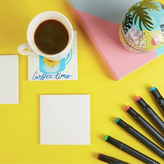 10 Pack White Unglazed Ceramic Tiles For Crafts with Cork Backing Pads for Coasters, DIY Arts and Crafts (4.25 x 4.25 In, Square) {2}