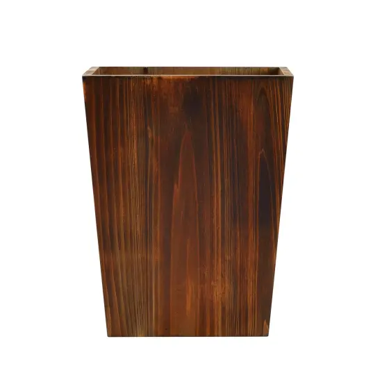 2 Piece Rustic Style Wood Trash Can Set, Farmhouse Square Wastebasket Bin with Handles for Home or Office (Brown, Small & Large) {6}