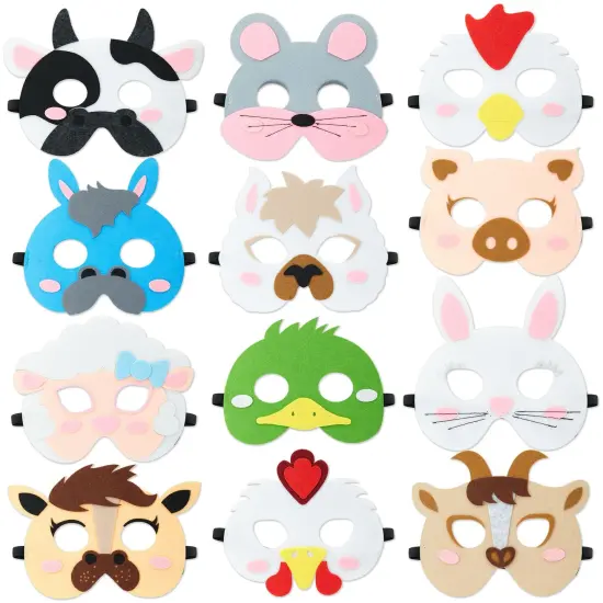 BLUE PANDA 12 Pack Felt Farm Animal Masks for Kids Ages 3-14 &ndash; Jungle Safari Dress Up Masks for Birthday Parties, Classroom Rewards, Halloween Costumes, and Pretend Play (7x7.2 In) Multicolor {1}