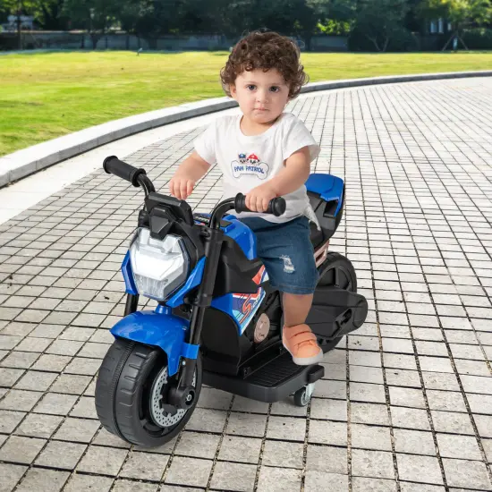 Plastic 6V Kids Ride-on Motorcycle with Battery Power and Detachable Training Wheels Blue {3}