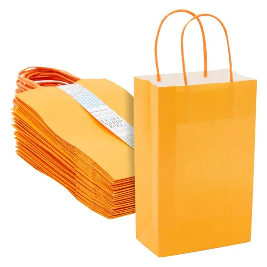 BLUE PANDA 25-Pack Orange Gift Bags with Handles, 5.5x3.2x9-Inch Paper Goodie Bags for Party Favors and Treats, Birthday Party Supplies {1}