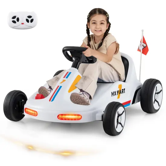 Electric 12V Kids Go Kart Race Toy with Remote Control & Music White {5}