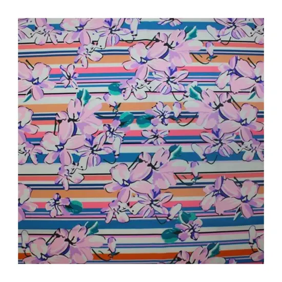 Flowers on Stripes Printed Spandex Fabric {3}