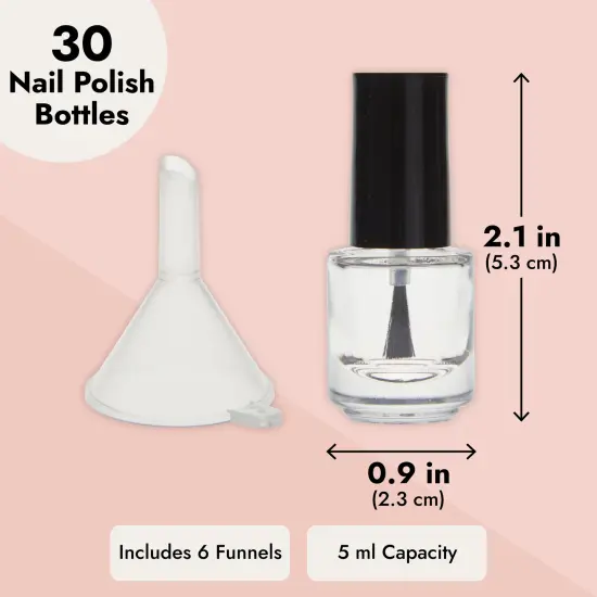 30 Pack Mini Empty Nail Polish Bottles with Brush Cap, 5ml Refillable Glass Containers with 6 Plastic Funnels Multicolor {4}