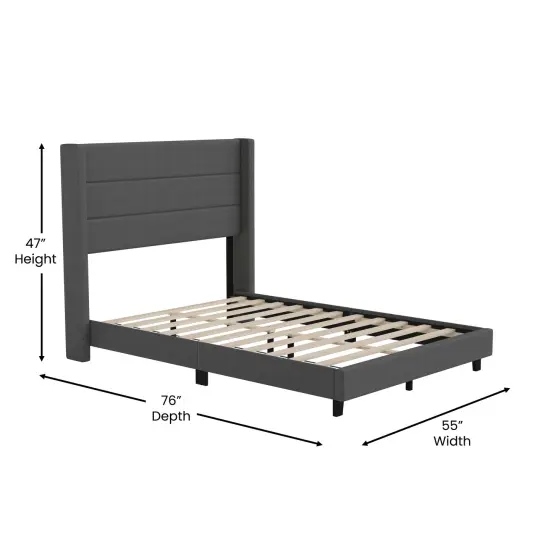Merrick Lane Percy Modern Platform Bed with Padded Channel Stitched Upholstered Wingback Headboard and Underbed Clearance {11}