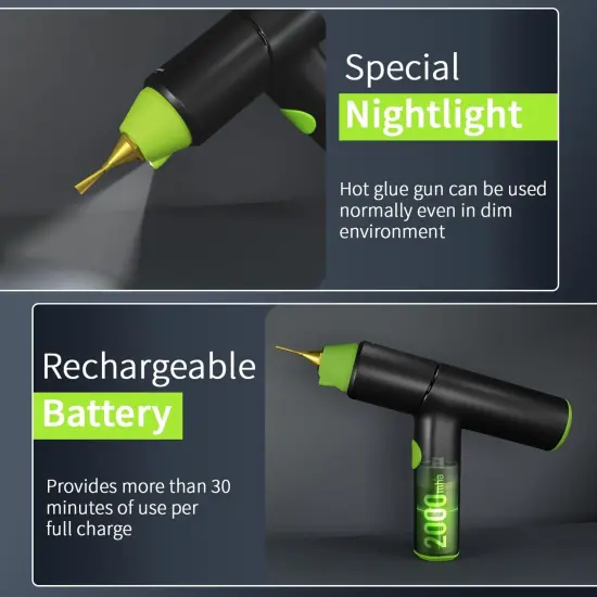 Hot Glue Gun Kit, Cordless Glue Gun with Stand USB Rechargeable Fast Preheating Auto Shut-Off Mini Hot Melt Glue Gun Tool for DIY Crafts Arts School Home Quick Repair (Green) {4}