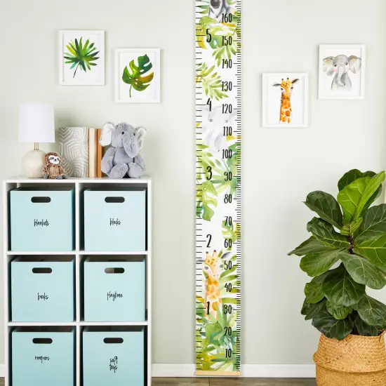 Safari Height Chart for Kids and Baby - Canvas Removable Growth Chart with Wooden Frame - Measurement Ruler for Wall - Jungle Theme Nursery Decor - 79" x 7.9", Ages 3-14 Green {2}