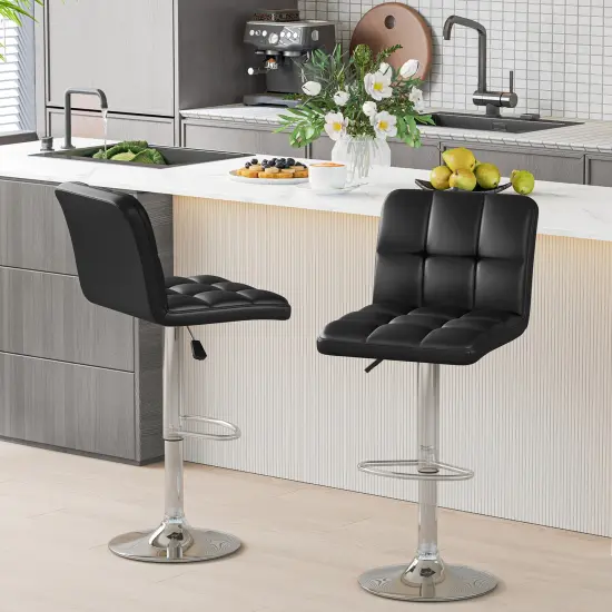Modern Bar Stools Set of 2 with Back Support, Heavy-Duty Metal Base, Footrest, and Adjustable Height Black {3}