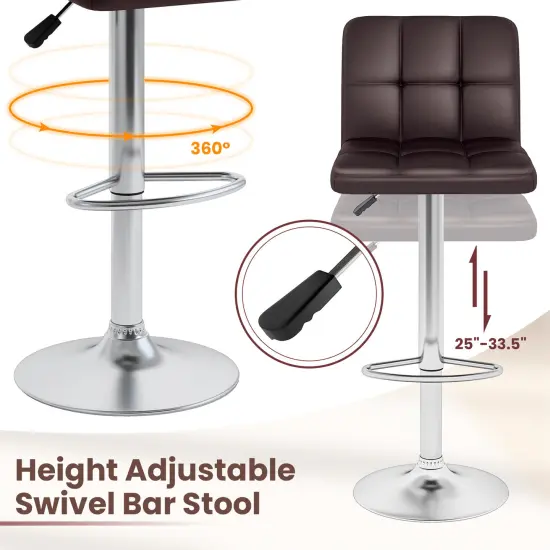Modern Bar Stools Set of 2 with Back Support, Heavy-Duty Metal Base, Footrest, and Adjustable Height Brown {6}