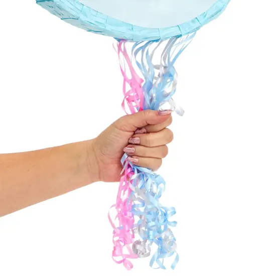 Pull String Narwhal Pinata for Birthday Party Supplies, Under the Sea Party Decorations, Baby Shower (Small, 16.5 x 12.3 x 3 In) Blue {7}