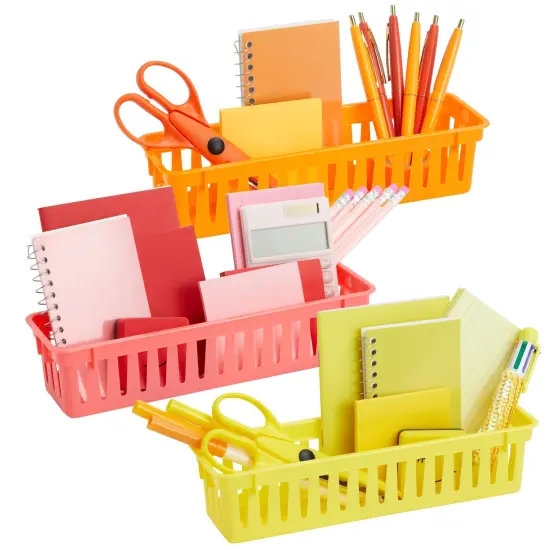 12-Pack Pencil Holder Trays and Organization Baskets - Plastic Caddy for Desk and Elementary Teacher Supplies for Classroom Decoration {6}
