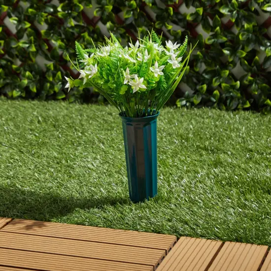 White Artificial Flowers, Jasmine Shrub with 2 Cone Vases for Cemetery (8.6 x 13 In, 6 Bundles) {2}