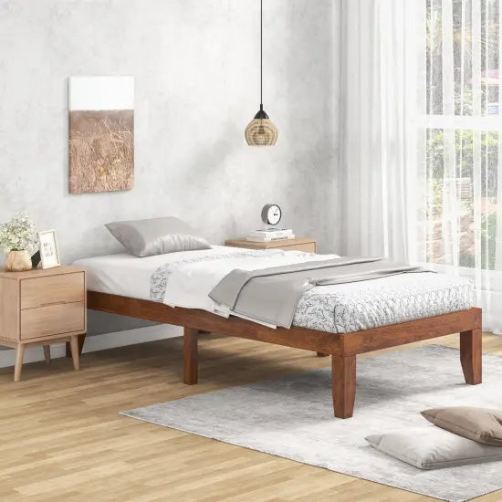 Solid Wood Twin Platform Bed with Storage Space Sturdy Frame and Noise-free Design Walnut {2}