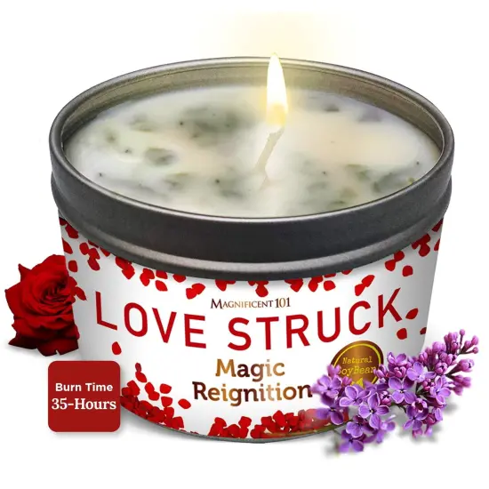 Magnificent 101 Love Struck Aromatherapy Tin Candle | 6 Oz - 35 Hour Burn | All Natural Soy Wax with Sage Rose Jasmine Lavender Lilac for Love Reignition, Purification, Manifestation, Chakra Healing Multicolor {1}