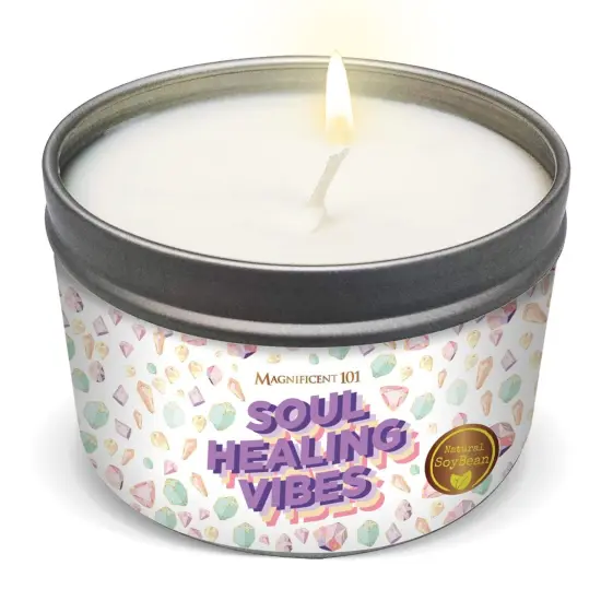 Magnificent 101 Long Lasting Soul Healing Vibes Smudge Candle | 6 Oz - 35 Hour Burn | Paraffin Free, All Natural Soy Wax Candle with Essential Oils for House Energy Cleansing & Manifestation Multicolor {1}