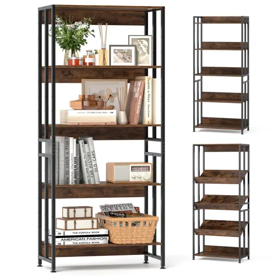 5-Tier Bookshelf with Adjustable and Tiltable Shelves Rustic Brown {4}