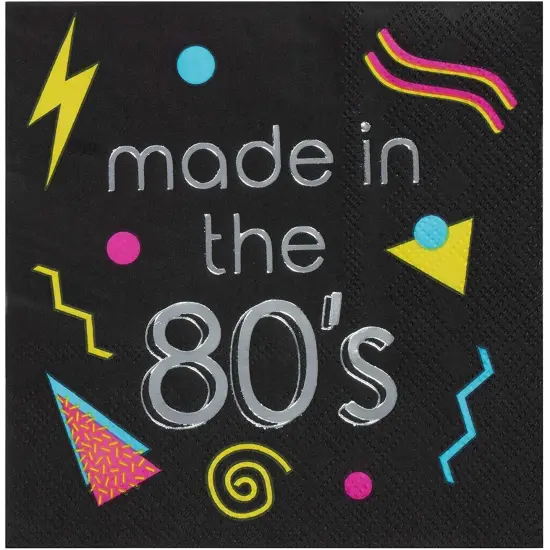 Made in the 80&rsquo;s Napkins for Birthday Parties (5 x 5 In, Black, 50 Pack) {1}
