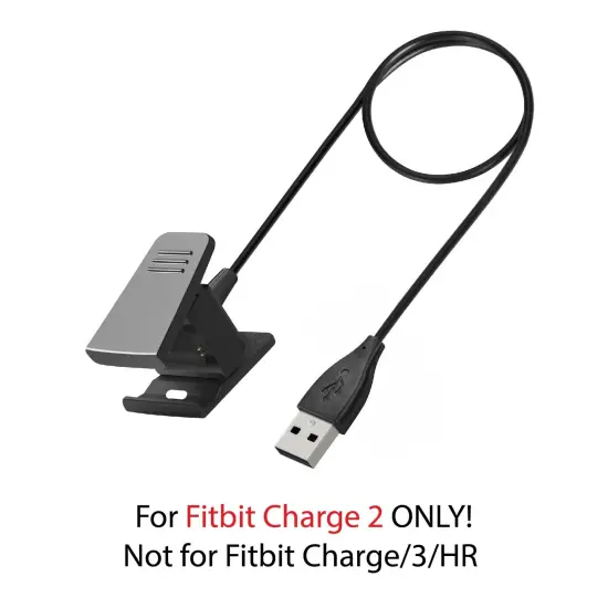 Insten Replacement USB Charger Charging Dock Cord Cable Adapter compatible with Fitbit Charge 2 Smart Fitness Activity Tracker Bracelet Wristband Black {2}