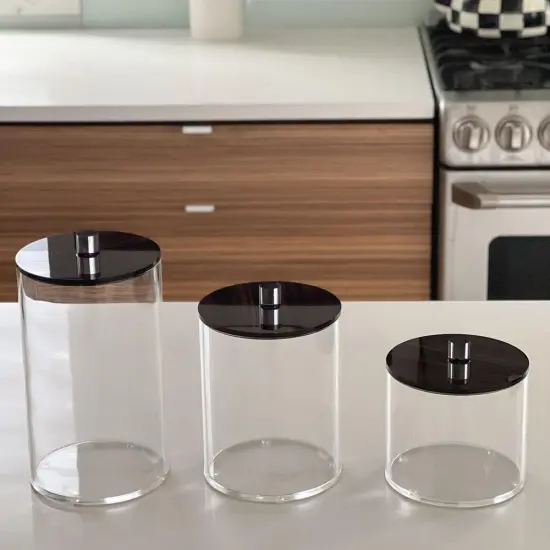 Lucite Cookie Jars with Wood Look LIds {1}