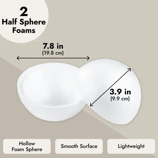 2 Pack Half Sphere Foam Balls for Crafts - 7.8 x 7.8 x 3.9" Large Hollow Dome for DIY, Art Supplies, Modeling (White) {3}