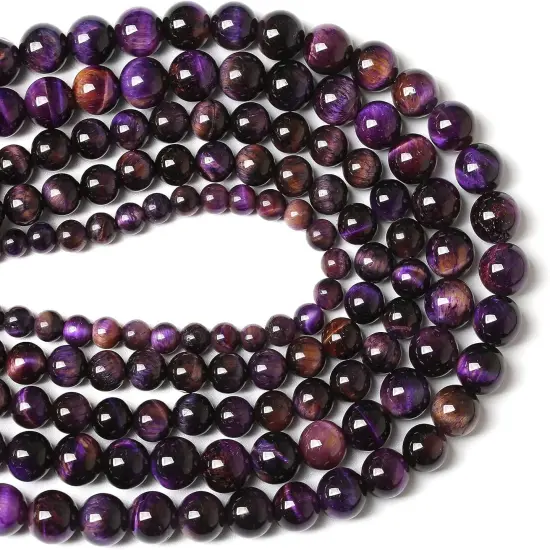 Natural Purple Tiger Eye Beads Round Loose Stone Beads Energy Gemstone Healing Power for Jewelry Making 1 Strand 6mm 60pcs {4}