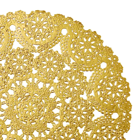 60 Pack 10 Inch Gold Paper Doilies for Dining Table, Round Decorative Medallion Lace Placemats for Wedding {6}