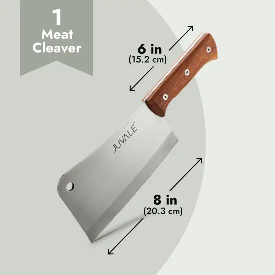 Meat Cleaver Bone Chopper for Chef, Meat Cutting - Heavy Duty Butcher Knife with Wooden Handle for Kitchen (8 Inch) Silver {5}