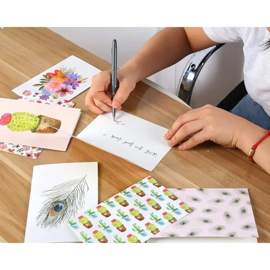 48-Pack All Occasions Cards with Envelopes, 6 Watercolor Floral Peacock Feather Designs, Blank Insides for Anytime, Birthdays, Wedding, 4x6 Multicolor {5}