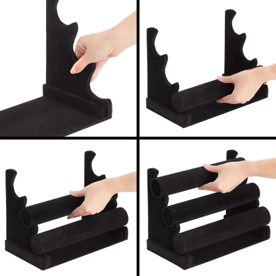 3-Tier Velvet Bracelet Holder Stand and Organizer - Jewelry Display Rack for Selling Necklaces and Accessories (Black) {7}