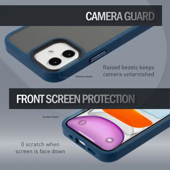 Insten Compatible with iPhone 12 Mini Case 5.4 inch, Translucent Matte Hybrid Hard Back Flexible TPU Bumper, Anti-Shatter Anti-shock Drop Protection, Wireless Charging, Navy Blue {4}