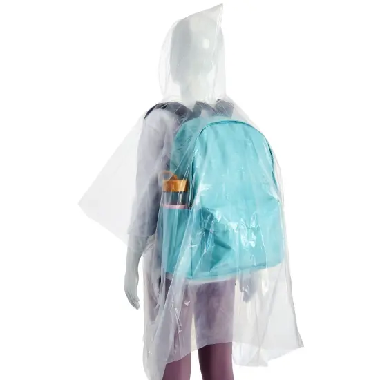 Juvale 10-Pack Disposable Rain Ponchos for Kids - Emergency Plastic Raincoats with Hood for Boys and Girls Ages 3-14 (Clear) {7}