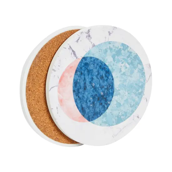 Set of 8 Marble Moon Design Table Coasters for Drinks, Round Cork Base and Holder for Housewarming Gift (4 In) Multicolor {6}