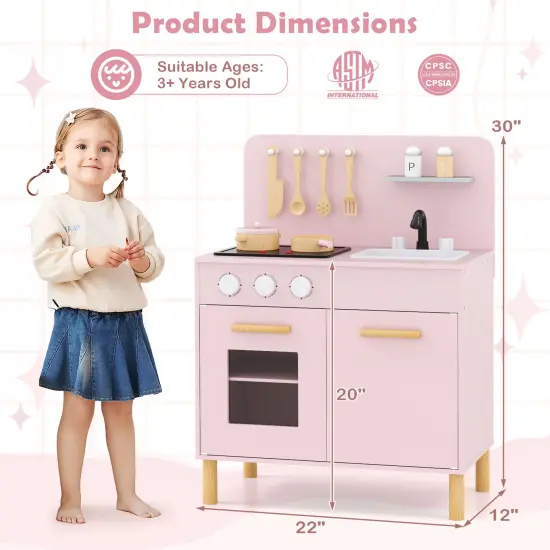 Plastic Kids Kitchen Playset with Cooking Accessories and Storage Compartments Pink {5}