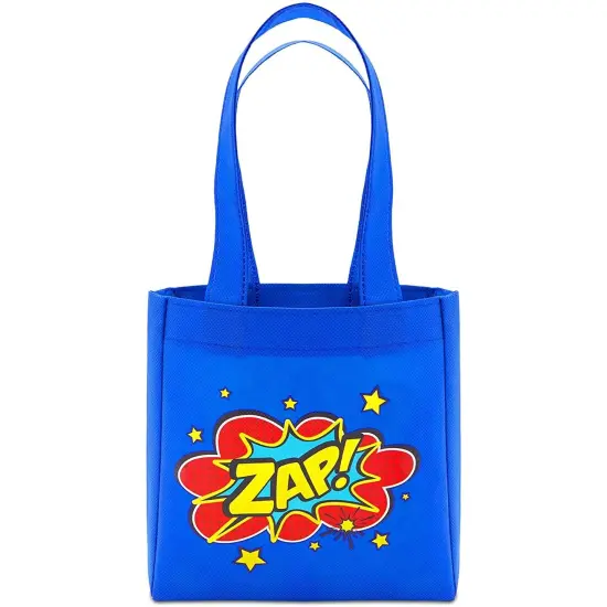 Comic Hero Birthday Party Favor Bags, Small Blue Totes (24 Pack) {4}