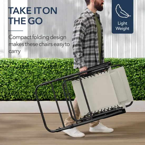 Best Choice Products Folding Outdoor Zero Gravity Rocking Lounge Chair w/ Headrest Pillow Ivory {4}